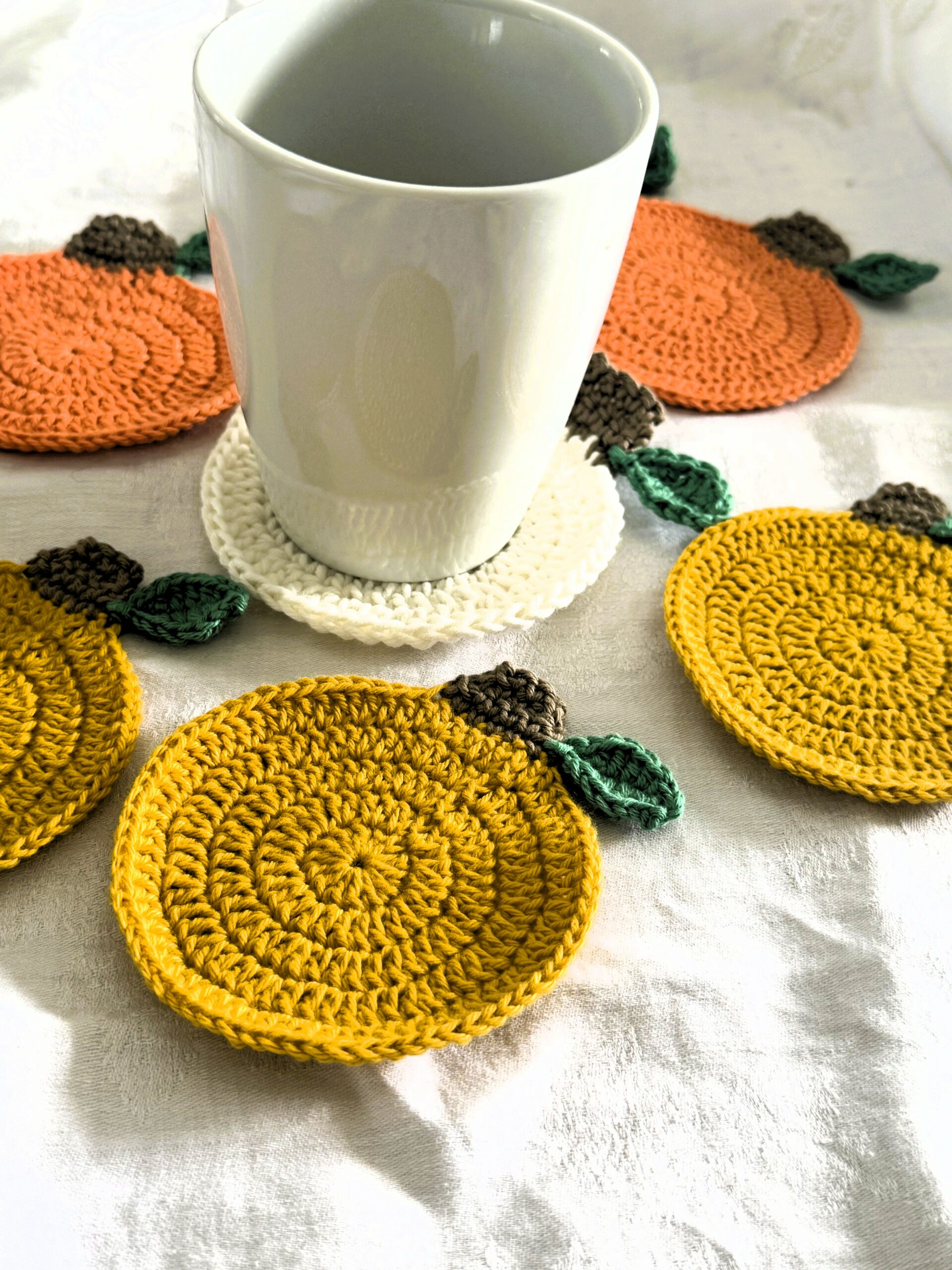 TUTO DESSOUS DE VERRE CITROUILLE CROCHET BLANC MERCERIE PORTUGAISE